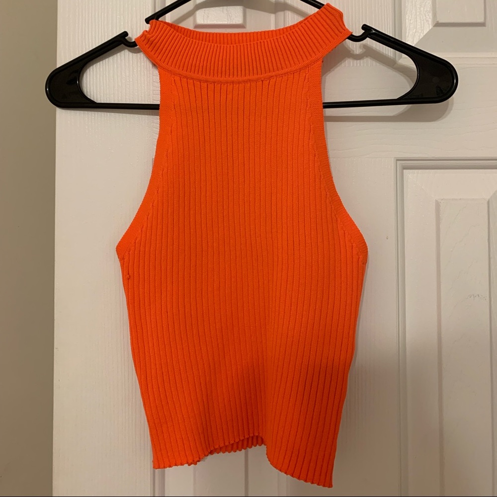 neon cotton neck crew crop top